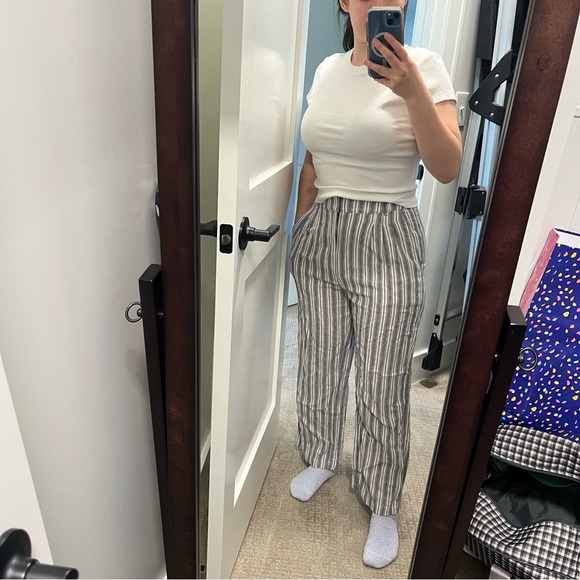 NWT Abercrombie Size Small Ultra High Rise Linen Stripe Pants Blue White - Picture 1 of 6